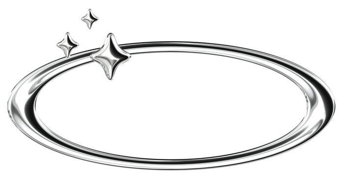 Rings and stars frame Abstract 3D Y2K Silver Metallic Chrome Illustration