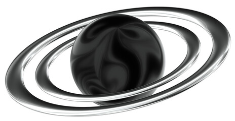 Planetary ring 3D Y2K Black Silver Metallic Chrome Illustration © JaoGam