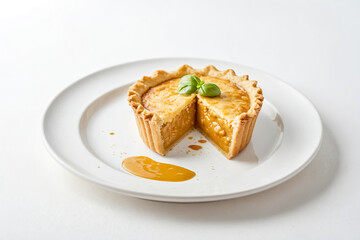 Close-up of a Deliciously Golden Pie on a White Plate