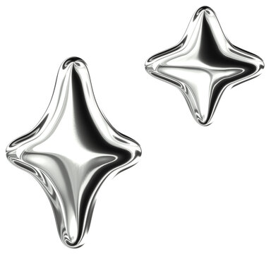 Stars 3D Y2K Silver Metallic Chrome Illustration