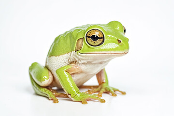Obraz premium Close-up of a Green Tree Frog on a White Background