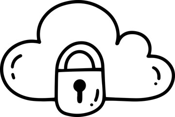 padlock lock cloud data cartoon doodle outline icon