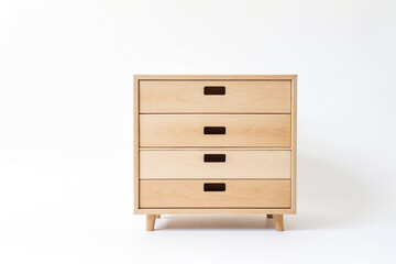 Wooden dresser with four drawers isolated on white background