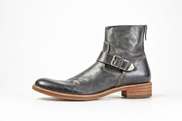 Black Leather Ankle Boot with Buckle Detail