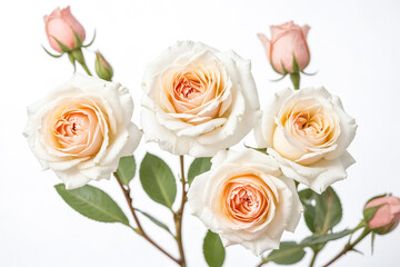 Fototapeta premium Delicate Peach and White Roses on White Background