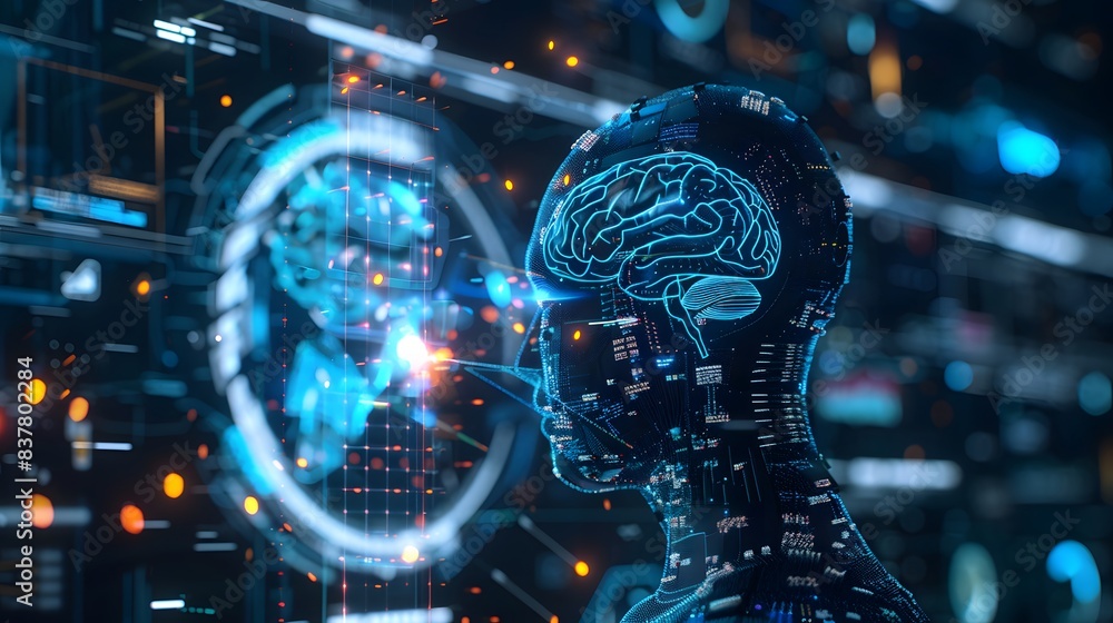 Poster ai brain analysis with digital interface