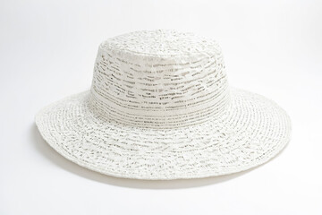 White Woven Straw Hat Isolated On White Background