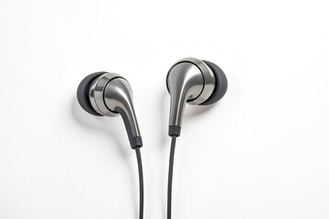 Silver Earbuds Isolated on White Background