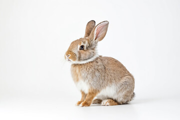 Adorable Brown Rabbit Sitting on White Background