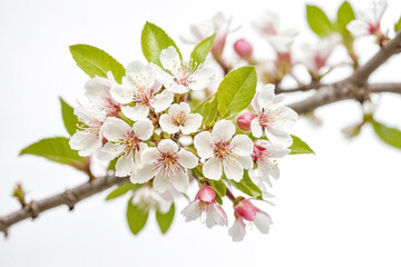 Obraz premium Delicate White Cherry Blossoms Blooming on a Branch