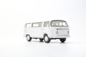 White Vintage Van Toy on White Background