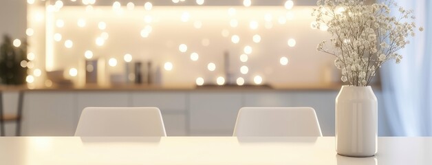 Elegant Kitchen Counter with Romantic Bokeh Lights
