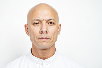 Obraz premium Confident Bald Man in White Shirt Looking at Camera