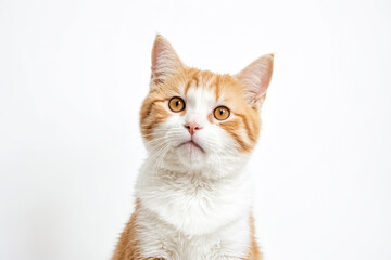 Obraz premium Curious Orange and White Cat with Yellow Eyes Looking Up