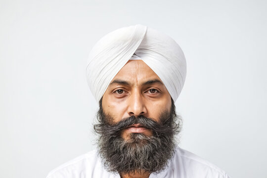 Portrait of a Sikh man with a white turban and beard - Powered by Adobe