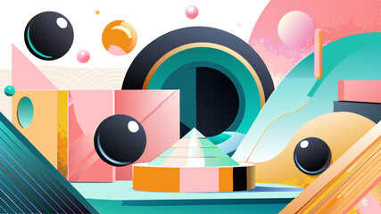Vibrant Abstract Geometric Shapes with Retro Futuristic Aesthetic