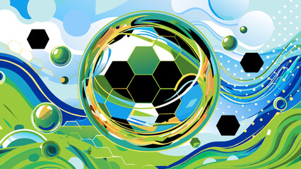 Vibrant Abstract Soccer Ball Illustration in Dynamic Fluid Design