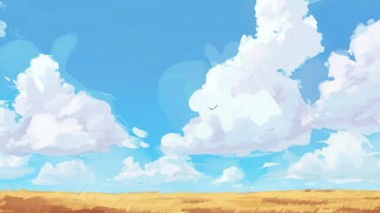 Fototapeta premium Peaceful Golden Wheat Field Under Blue Sky