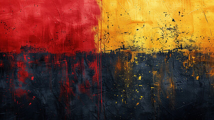 Naklejka premium Abstract empty banner in grunge style. Yellow, black, red colors. Generated by artificial intelligence