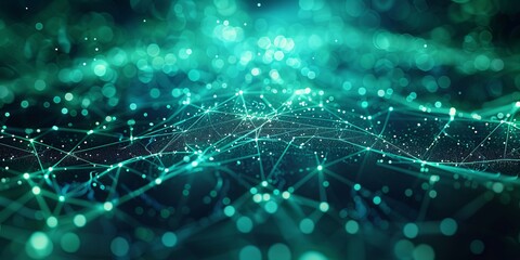 Blue and Green Cyberspace Concept with High-Tech Structure. Futuristic Network Lines with copy-space.