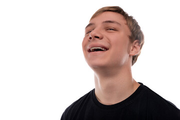 Obraz premium Headshot portrait of a blond teenager young man with short hair