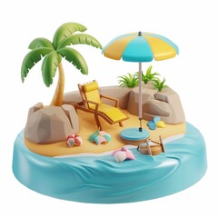 Obraz premium Beach coconut palm tree cartoon 3D rendering decoration icon isolated white