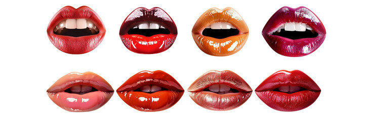 Obraz premium Set of Gloss mouths with bright lipstick on transparent background