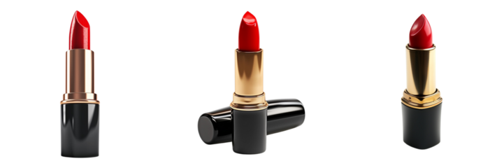 Set of woman beauty red cosmetic lipstick on transparent background 