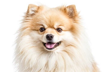 Fototapeta premium Cute fluffy Pomeranian dog with big eyes and tongue sticking out