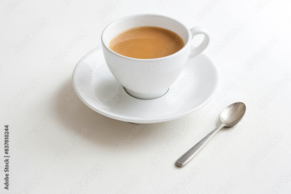 Canvas Prints Cup of Tea with Saucer and Spoon on White Table