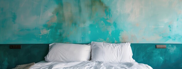 Modern Bedroom with Turquoise Accent Wall and Bedding