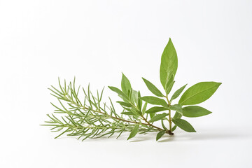 Fototapeta premium Green leaves on a white background