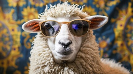 Cheerful sheep wearing sunglasses celebrating eid al-adha on a sunny day