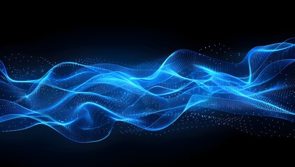 Abstract blue digital glowing wave on a black background, technology concept for design and banner
