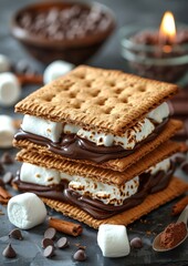 Smores - smores with melted chocolate and marshmallow between graham crackers.