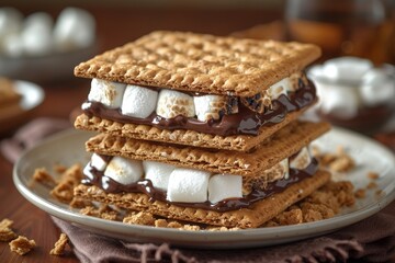 Smores - smores with melted chocolate and marshmallow between graham crackers.