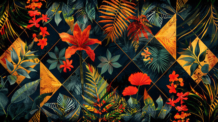 Ethnic jungle motifs in a traditional design for digital textile printing and fashion