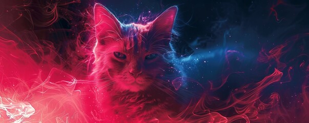 Colorful pink cat human like animal.