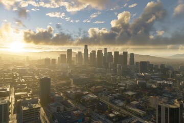 Stunning Aerial Shot of Sunny Day Downtown Los Angeles Skyline