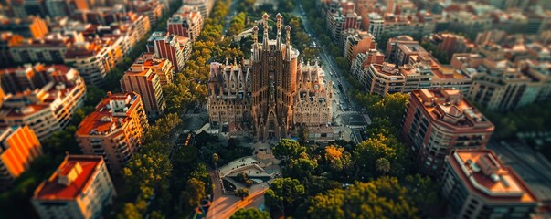 Obraz premium Aerial view of the Sagrada Familia, Barcelona, Spain.
