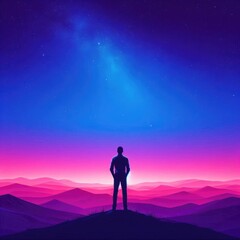 Little Adventure: Man in Purple and Blue Sky