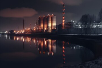 Illuminated Industrial Plant at Night