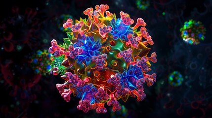 Obraz premium Adeno-associated virus (AAV), 3d illustration. A highly detailed and realistic 3D rendering of the Adeno-associated virus (AAV), showcasing its intricate capsid structure