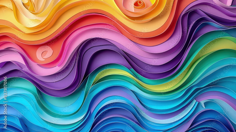 Poster a stunning arrangement of rainbow-colored paper cut in a harmonious and visually captivating pattern