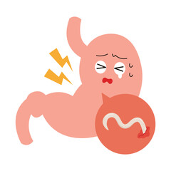 胃に食いついたアニサキスのイラスト