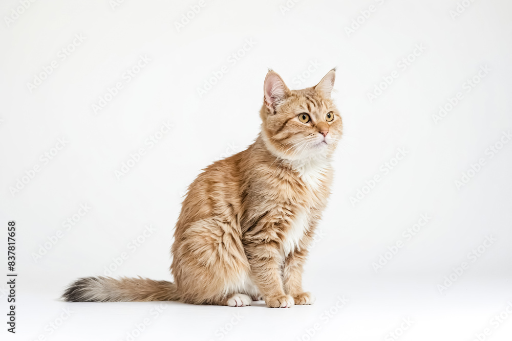 Wall mural adorable ginger cat sitting on a white background