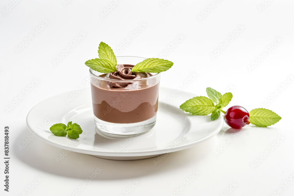 Wall mural Delicious Chocolate Mousse with Mint and Cherry Garnish