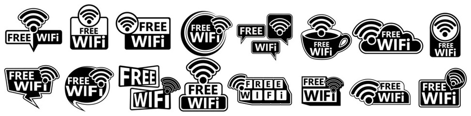 set collections labels Free wifi sign. free internet zone symbol icon design vector illustration