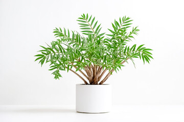 Lush Green Plant in White Pot on White Background