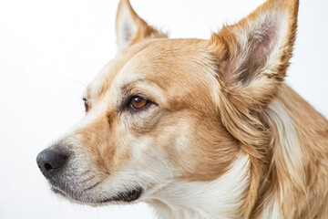 Close-up portrait of a dog's face with a soft and focused gaze